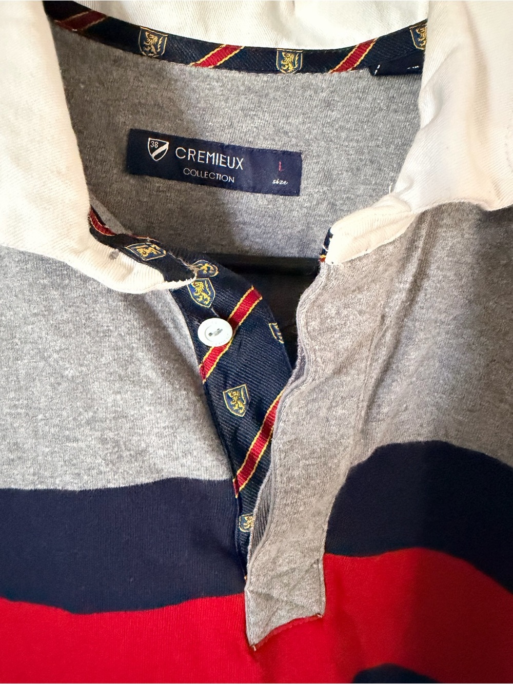 Daniel Cremieux Men’s Large Colorblock Rugby Pullover Preppy Gray, Navy & Red